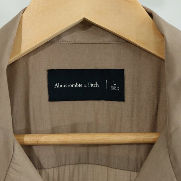Abercrombie & Fitch Men’s Short Sleeve Button Shirt L Taupe Brown Retro Trim - Picture 3 of 8